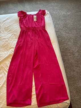 Wide-Leg Pink Jumpsuit with Smocked Waist